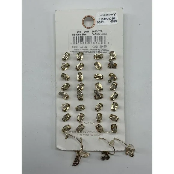 American Eagle 18 Piece Small Stud (2 Hoop) Earring Card New - Picture 3 of 3